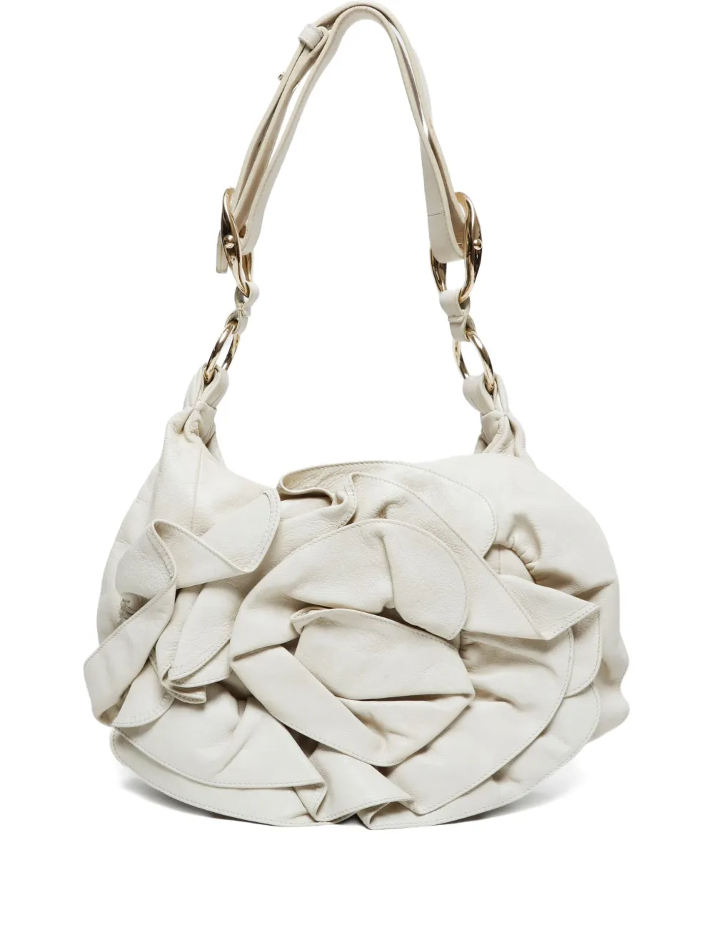 Pre-owned Saint Laurent 1990-2000 Pleated Rose Shoulder Bag In White