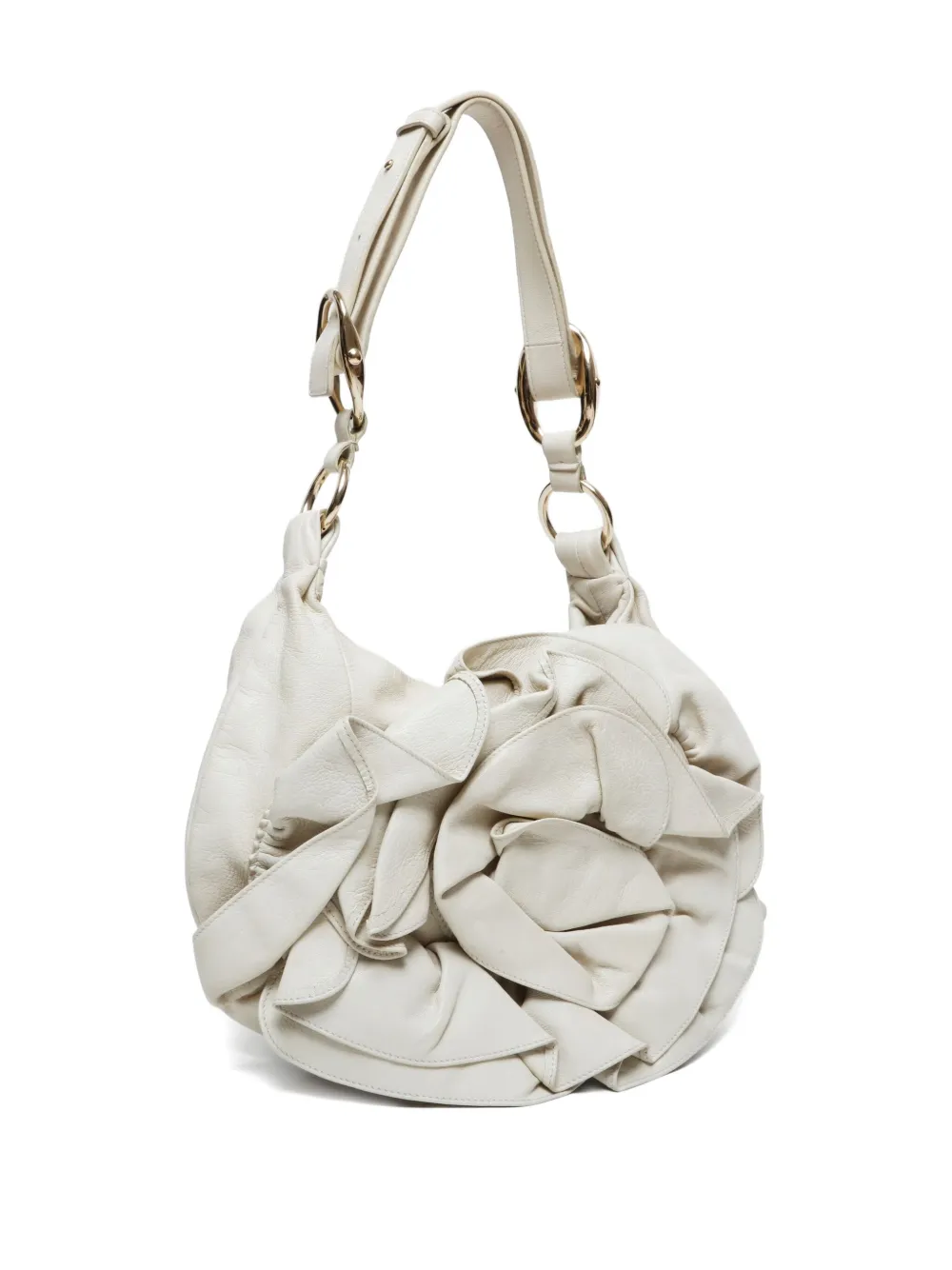 Pre-owned Saint Laurent 1990-2000 Pleated Rose Shoulder Bag In White