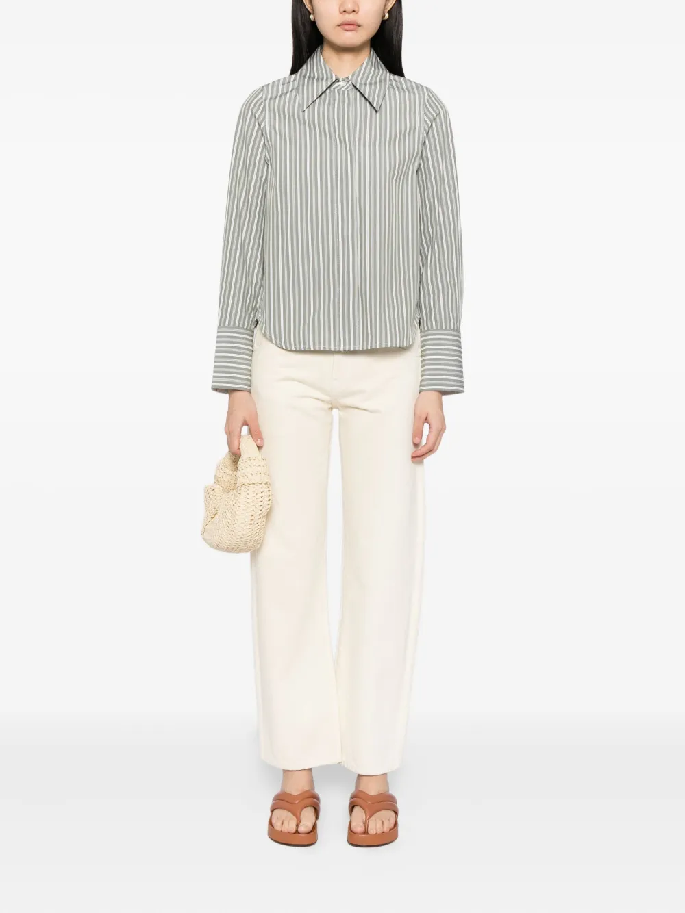 CO COLLECTION Gestreepte katoenen blouse - Groen