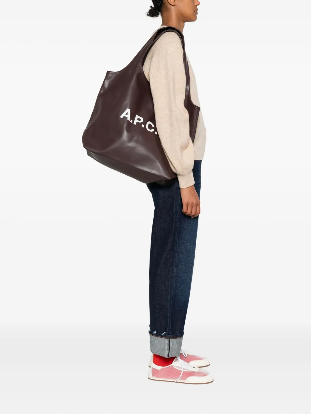 A.P.C. large Ninon logo-plaque tote bag - Bruin