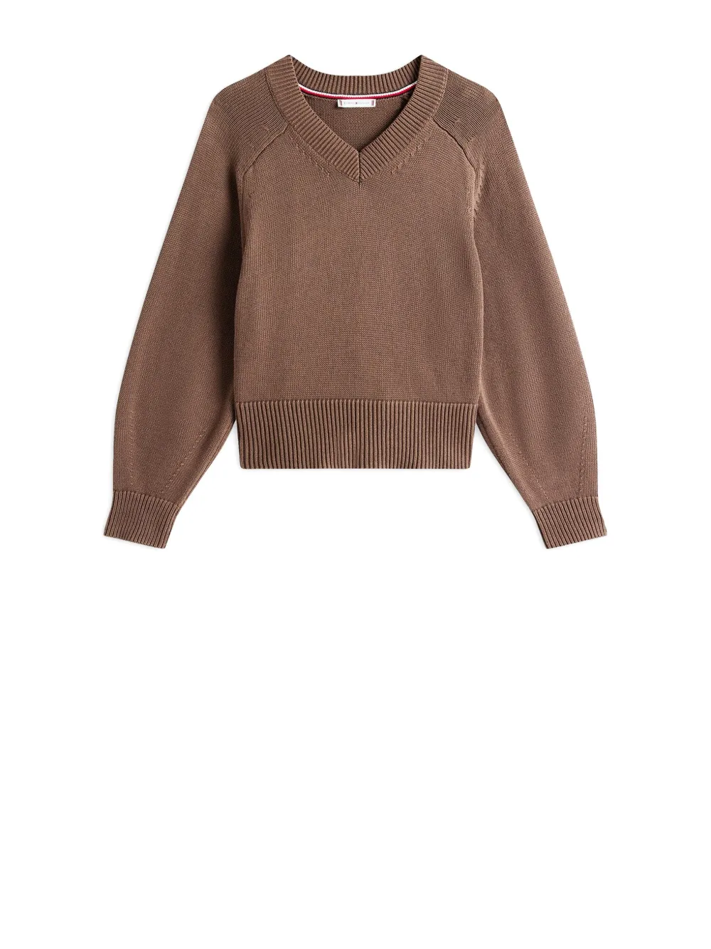 Tommy Hilfiger Long-sleeved Chocolate T-shirt With V-neck. In Brown