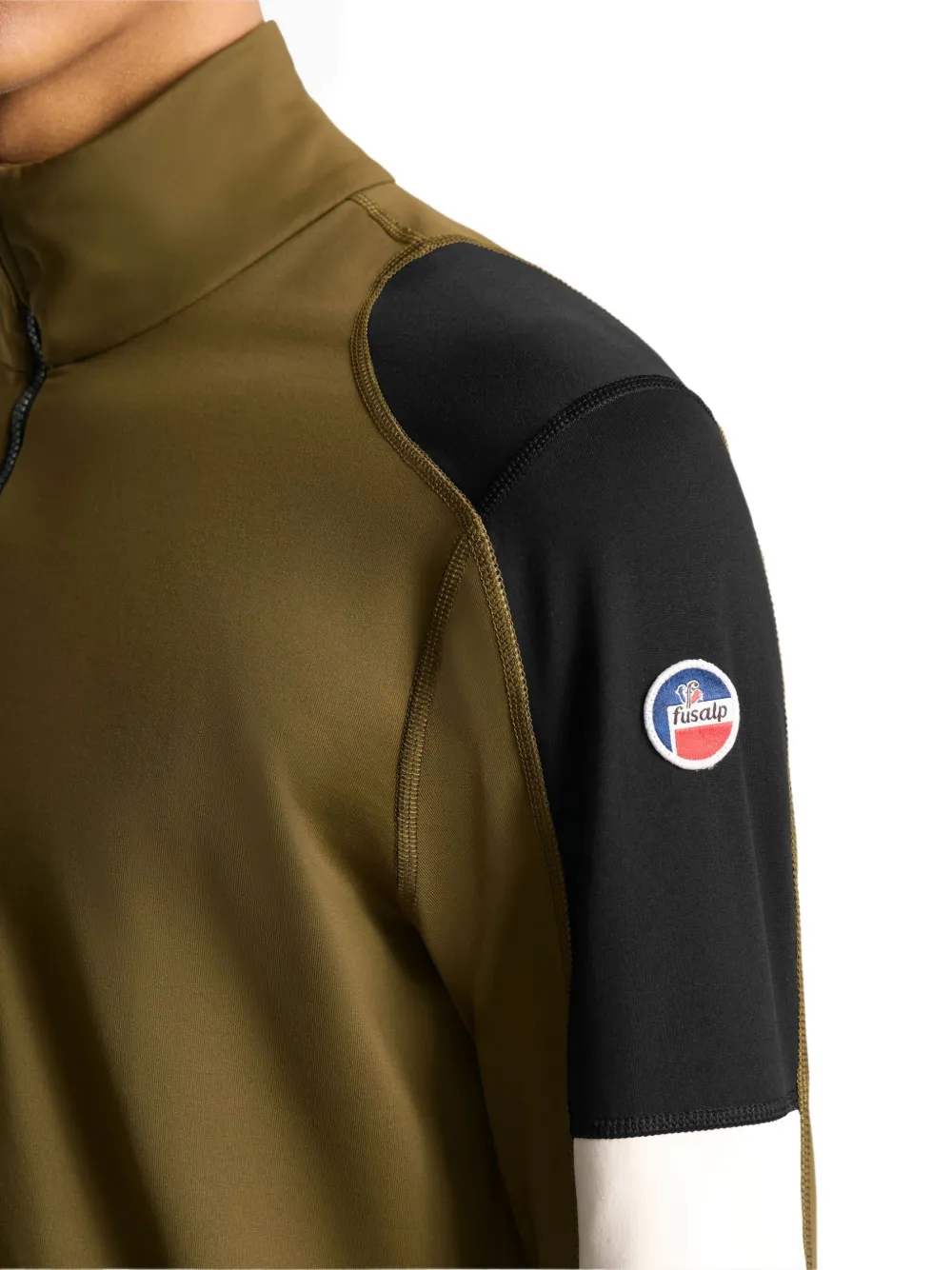 Fusalp T-shirt met colourblocking en halve rits Bruin