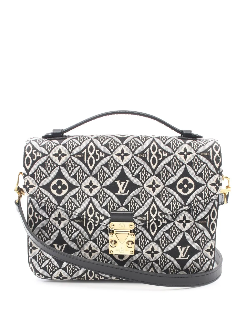 Pre-owned Louis Vuitton 2020 Monogram Jacquard Since 1854 Pochette Metis Satchel In Black