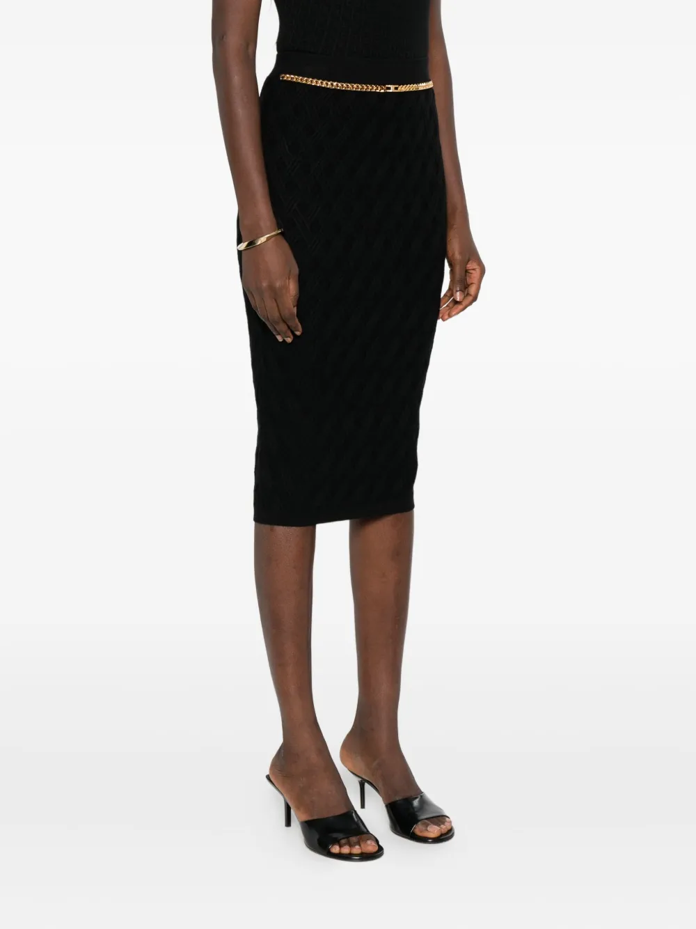 Elisabetta Franchi Chain-embellished Geometric Midi Skirt In Black