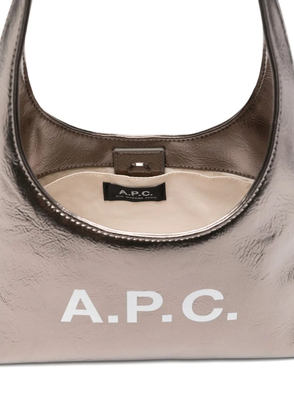 A.P.C. Kleine metallic schoudertas met logo Zilver