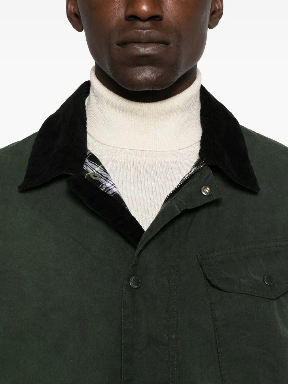Barbour Jack met ribfluwelen kraag en klepzak Groen