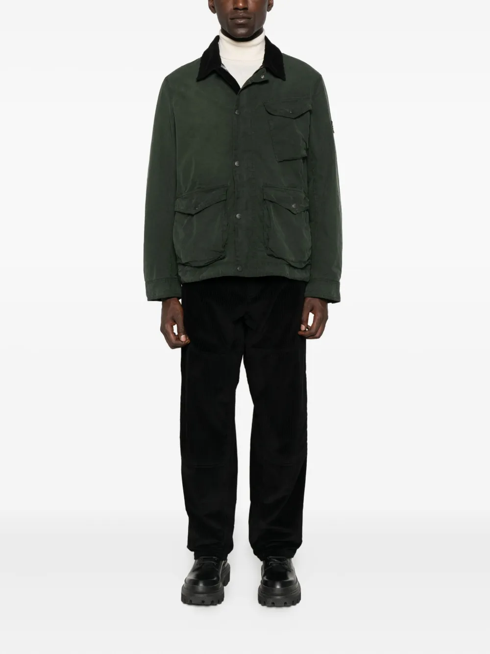 Barbour Jack met ribfluwelen kraag en klepzak Groen