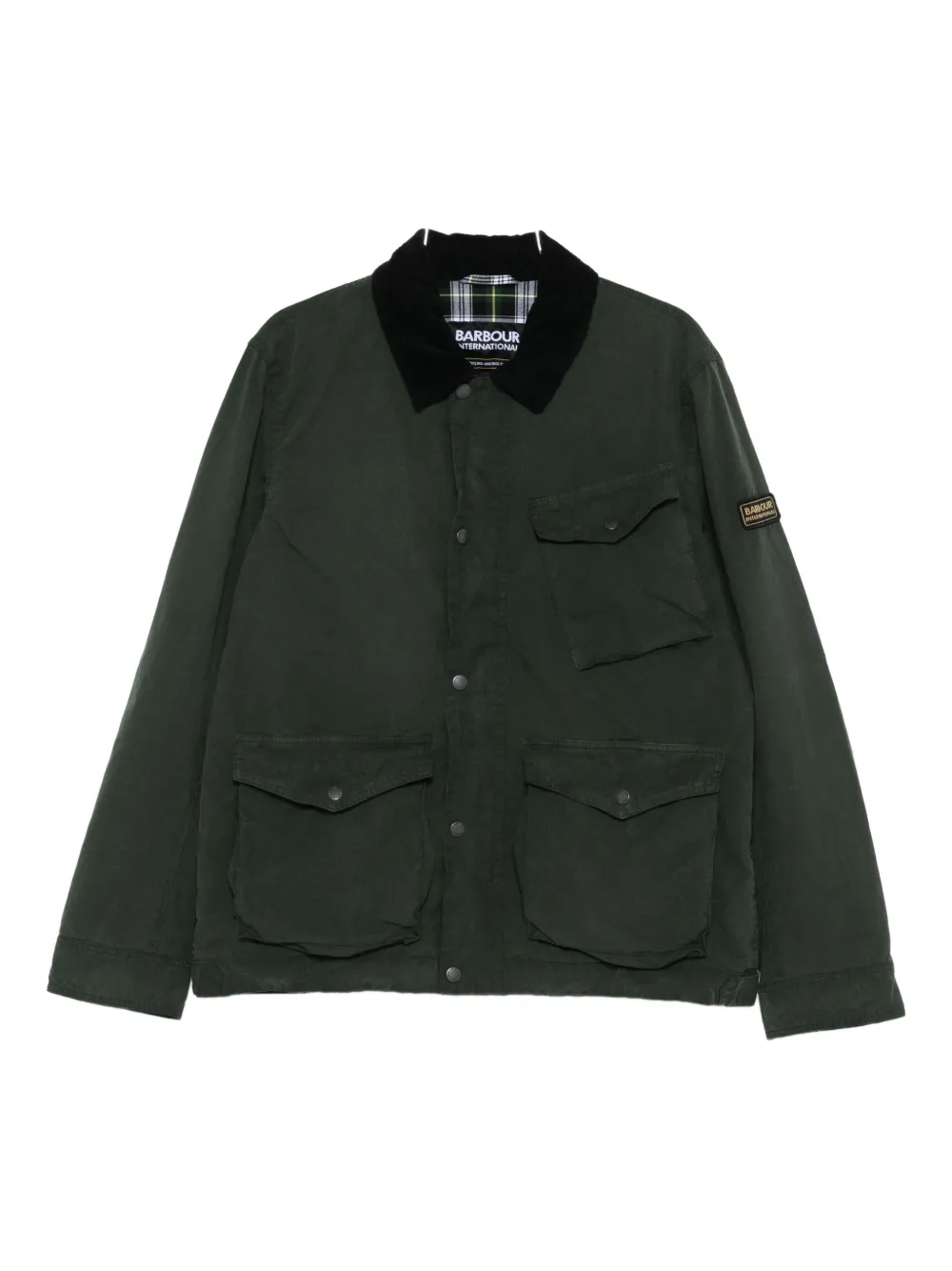 Barbour corduroy-collar flap-pocket jacket Groen