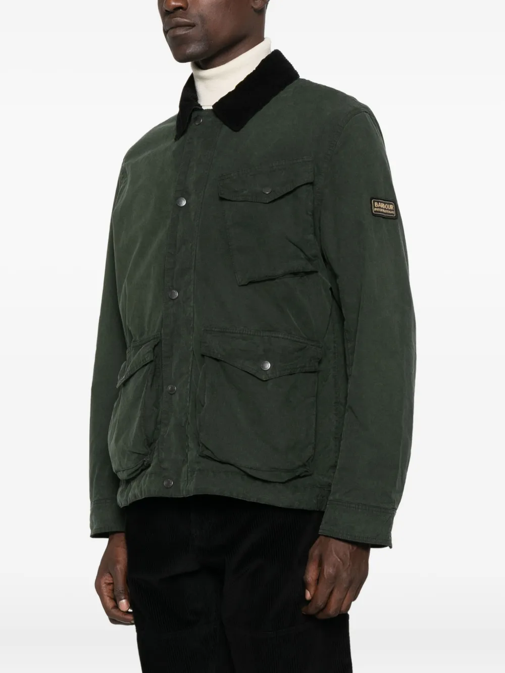 Barbour Jack met ribfluwelen kraag en klepzak Groen