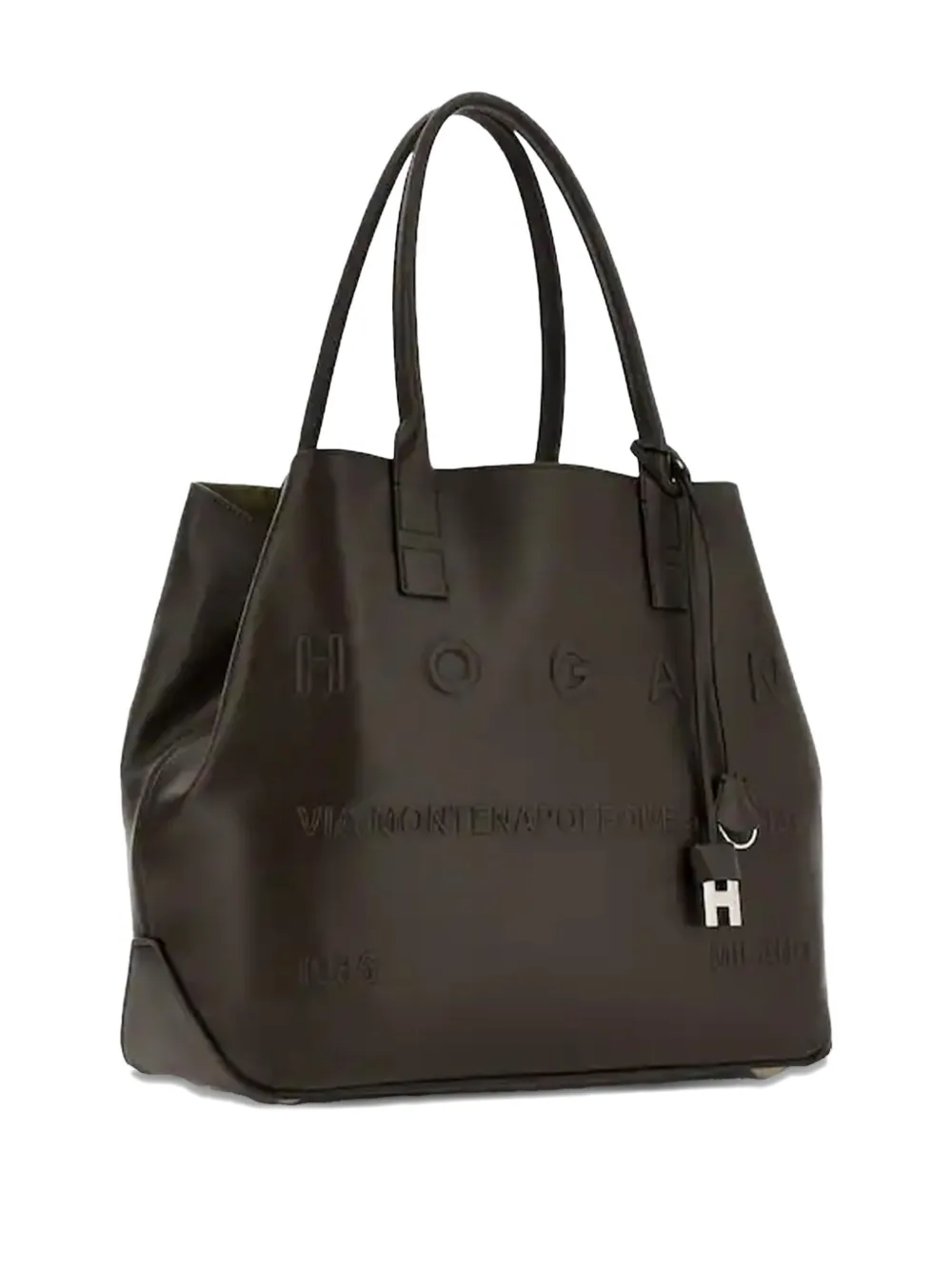 Hogan Leren shopper met logo-reliëf Bruin