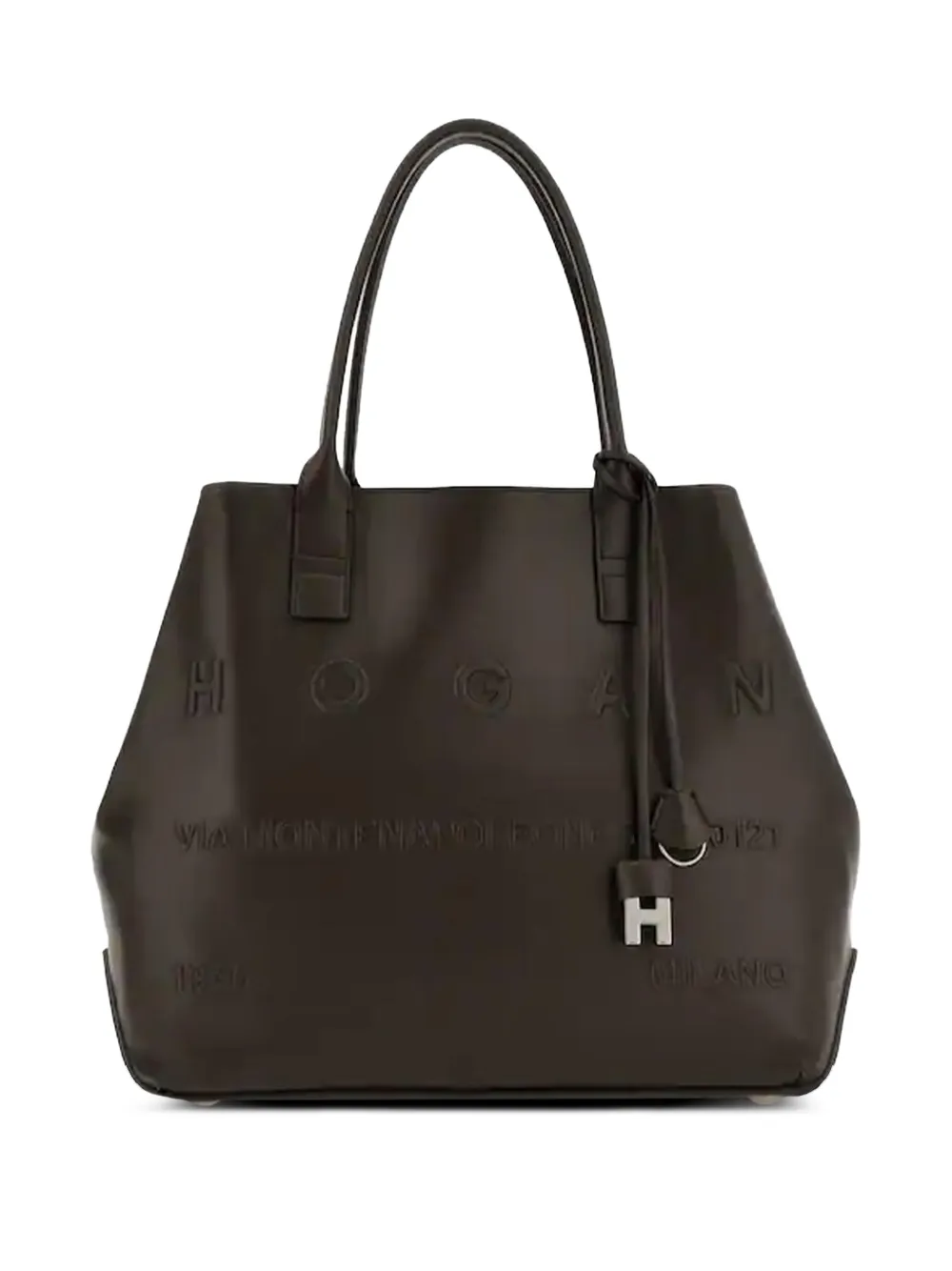 Hogan Leren shopper met logo-reliëf Bruin