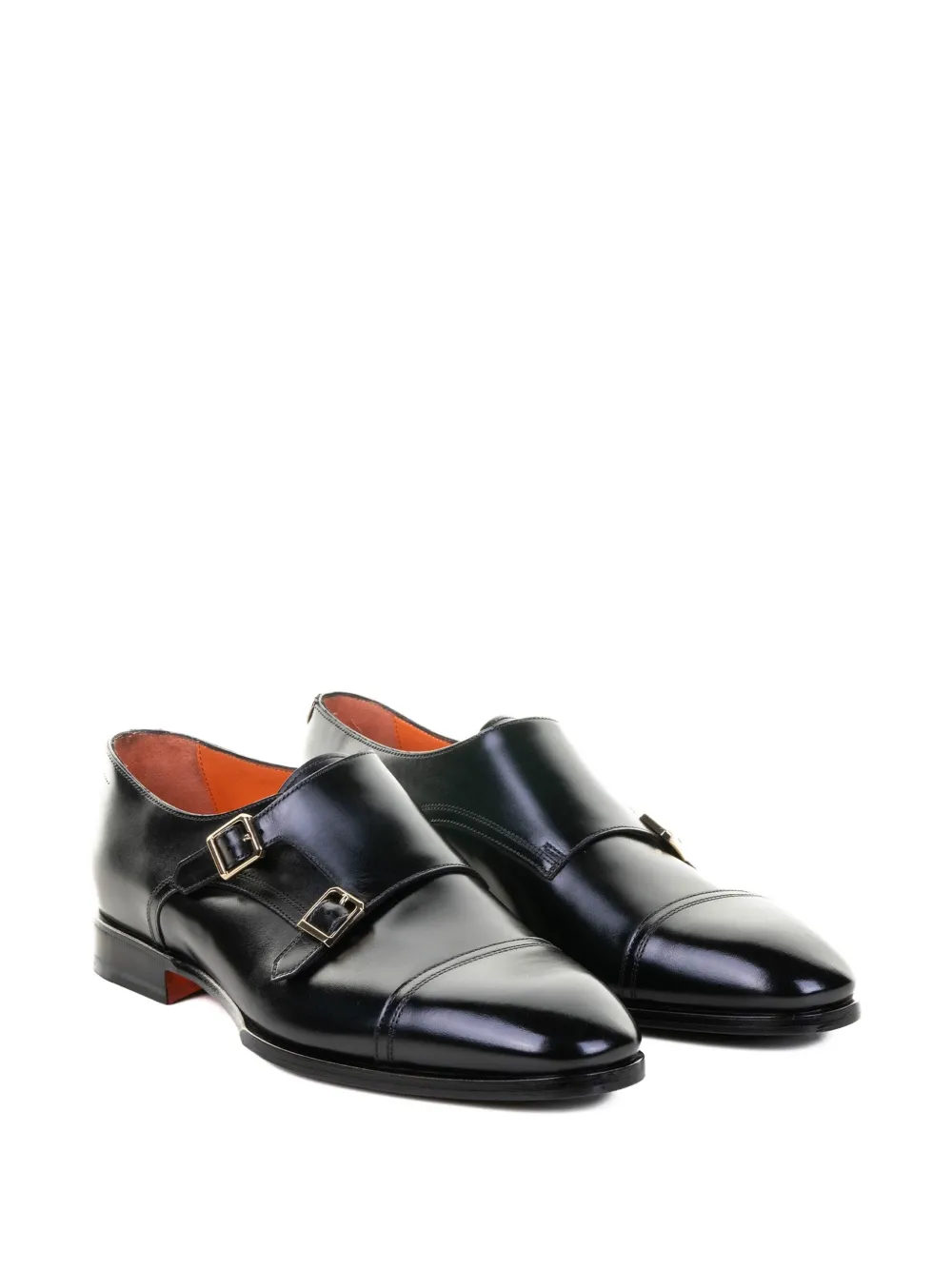 Santoni double-buckle leather monk shoes Black