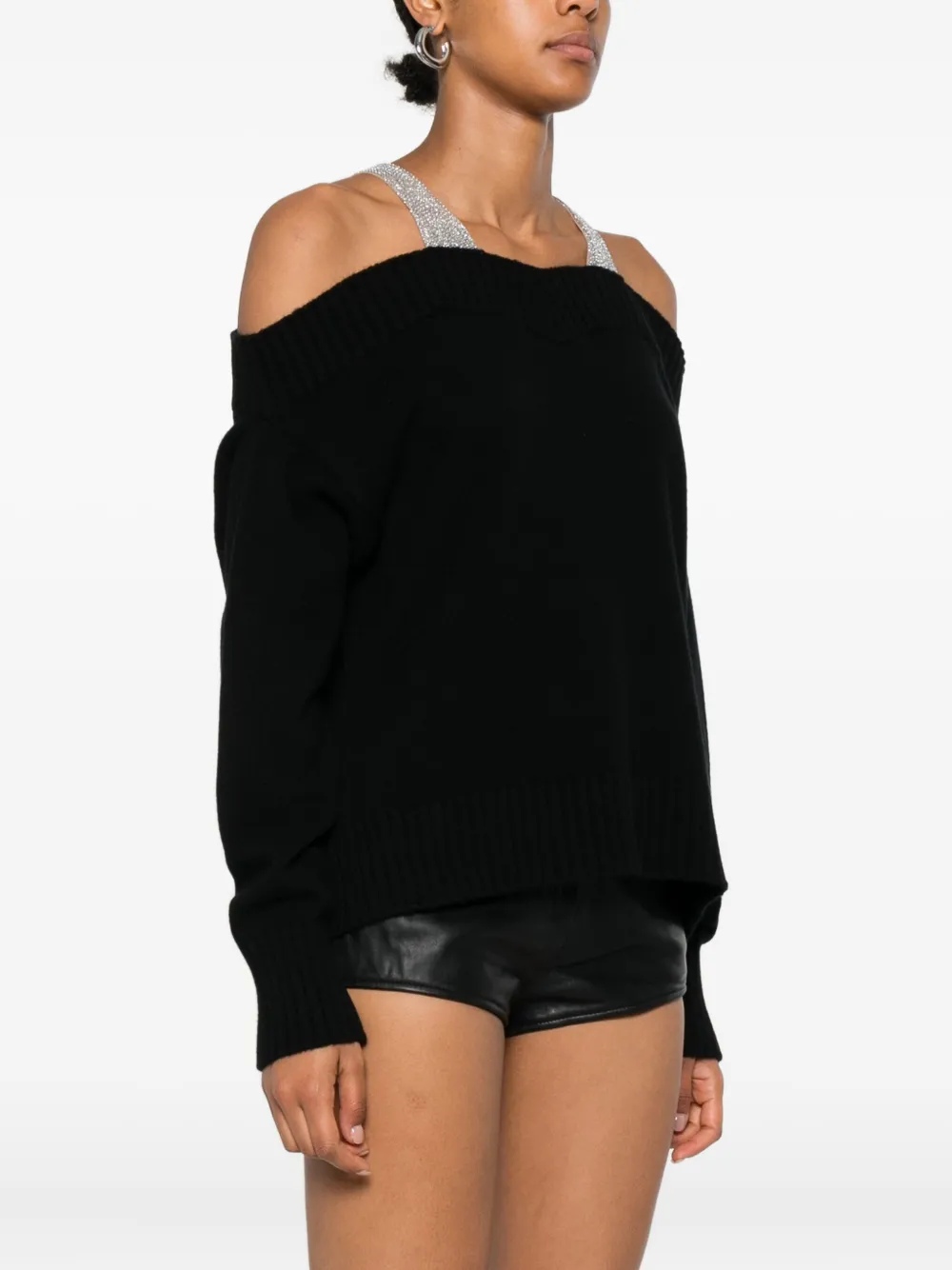 Giuseppe Di Morabito Crystal-embellished Off-shoulder Jumper In Black