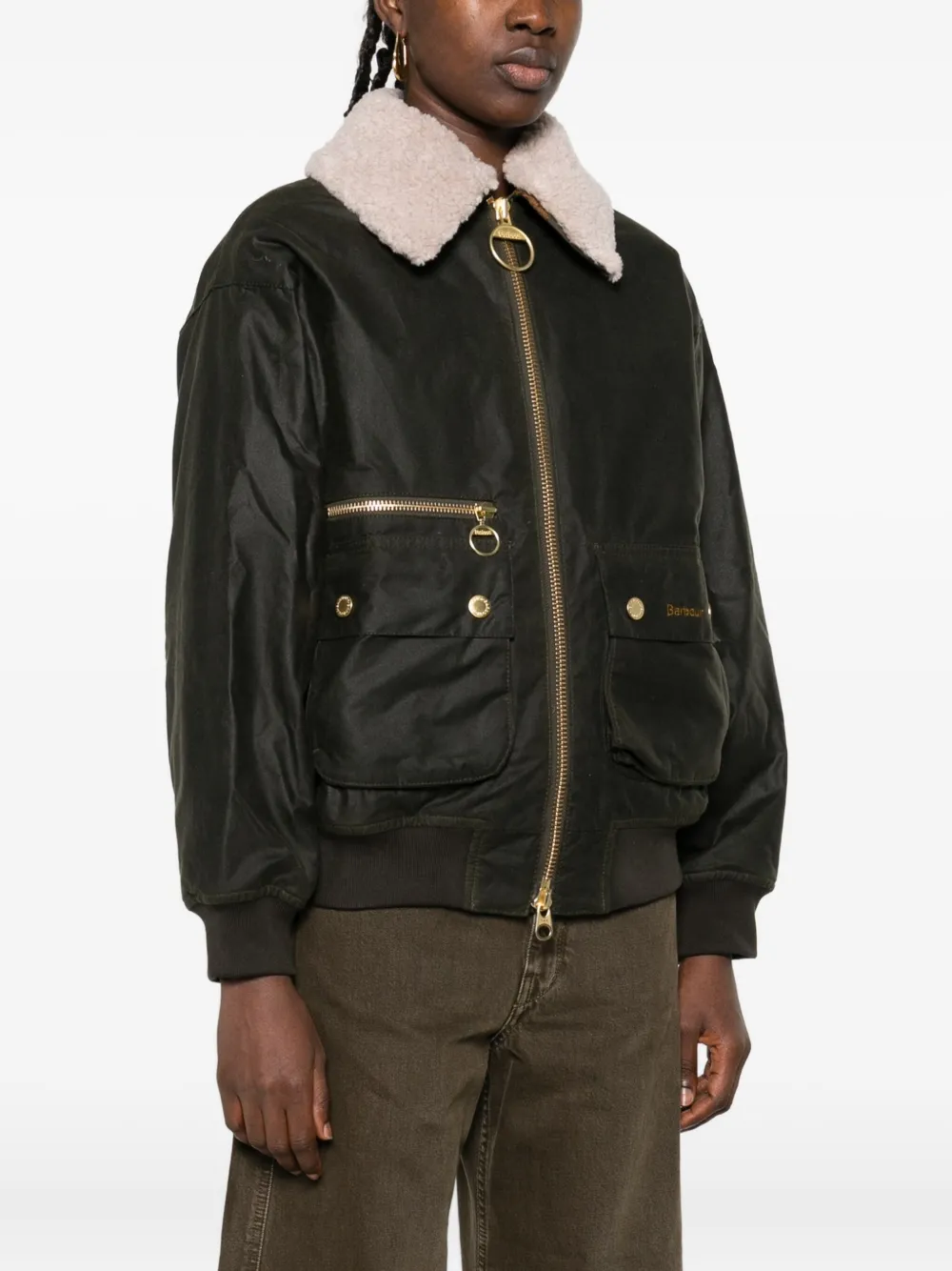 Barbour Jack met lammy kraag en rits Bruin