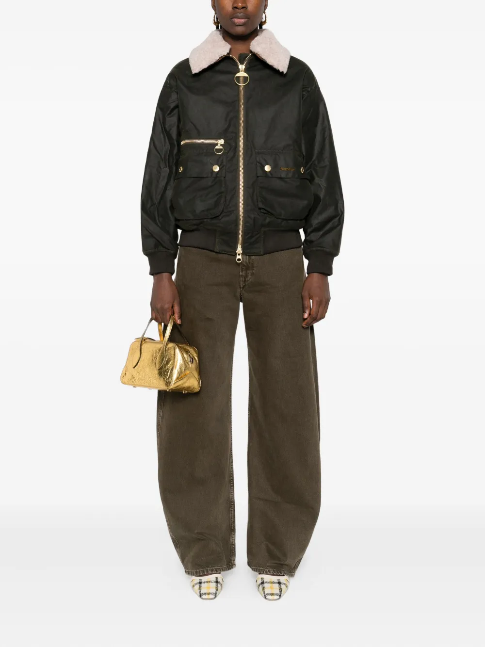 Barbour Jack met lammy kraag en rits Bruin