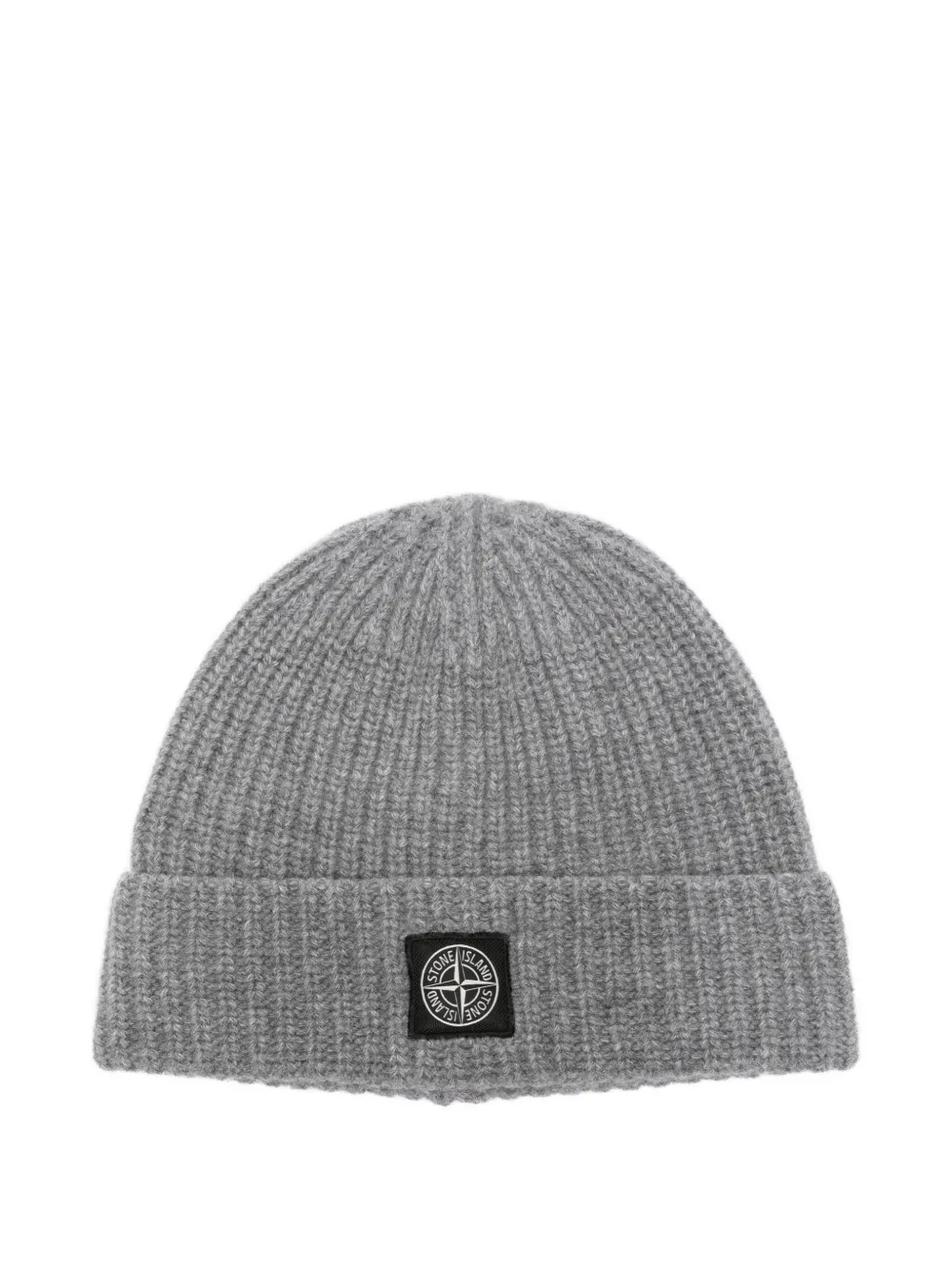 Stone Island ribbed logo-patch beanie Grijs
