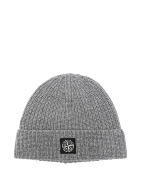 Stone Island ribbed logo-patch beanie