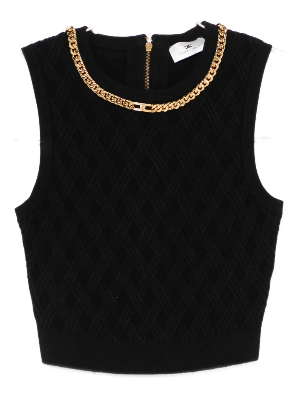 Elisabetta Franchi chain-embellished diamond-pattern crop top Zwart
