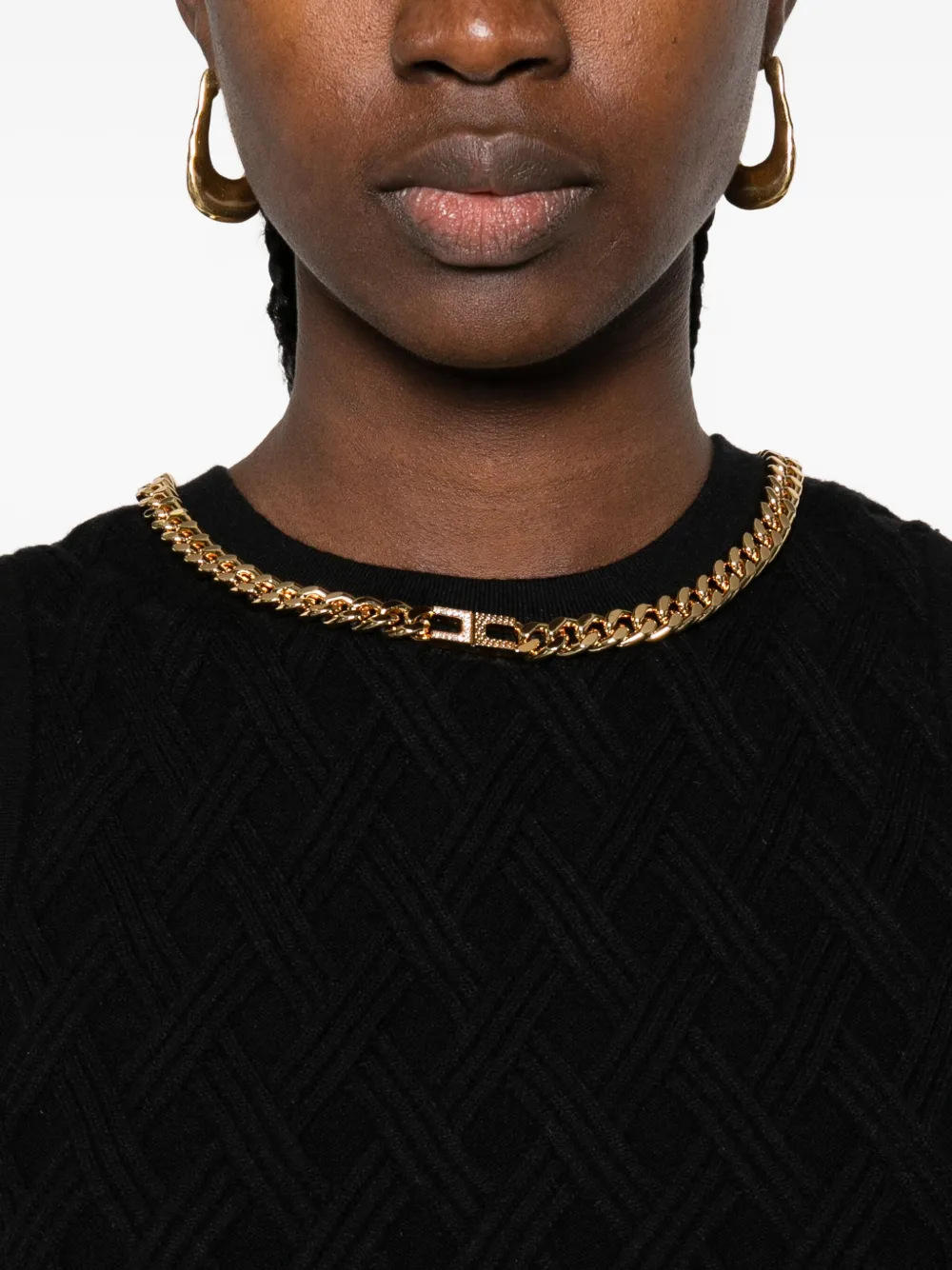Elisabetta Franchi Cropped top met diamantpatroon en ketting Zwart
