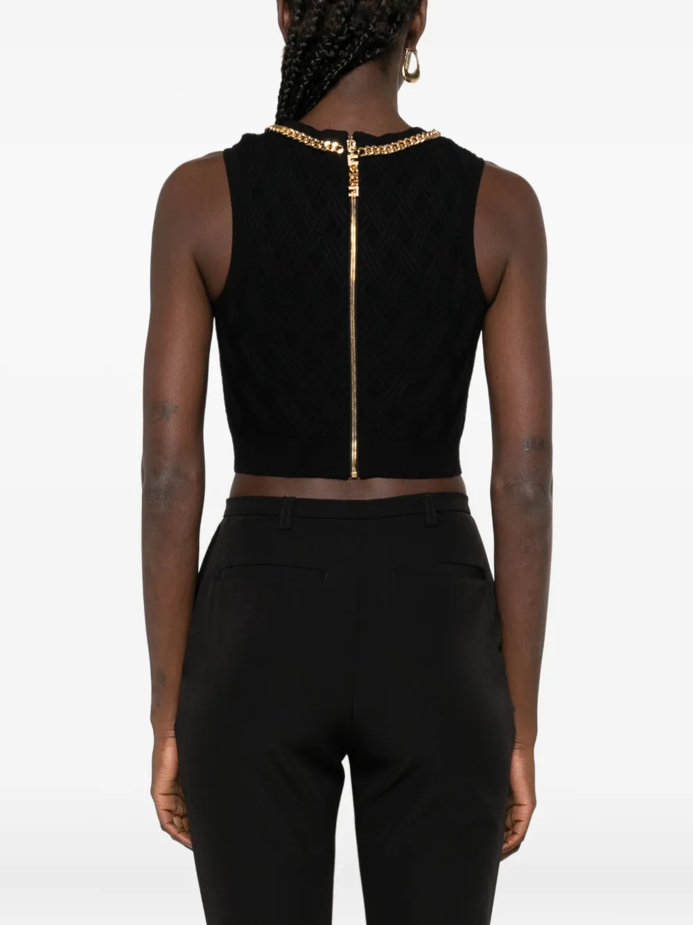 Elisabetta Franchi Cropped top met diamantpatroon en ketting Zwart