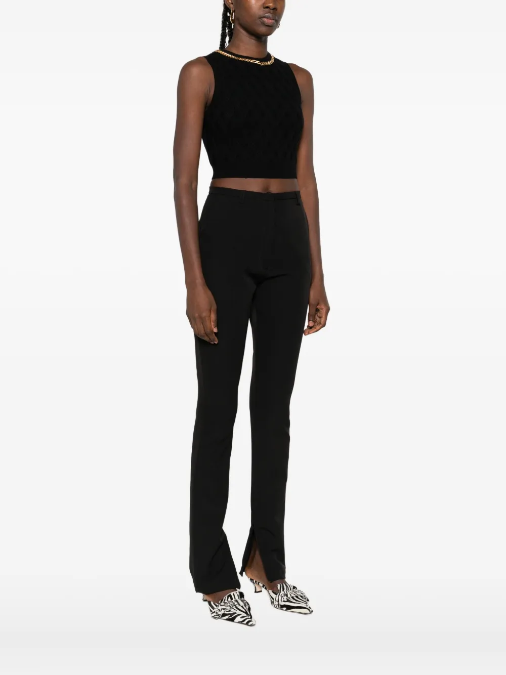 Elisabetta Franchi Cropped top met diamantpatroon en ketting Zwart