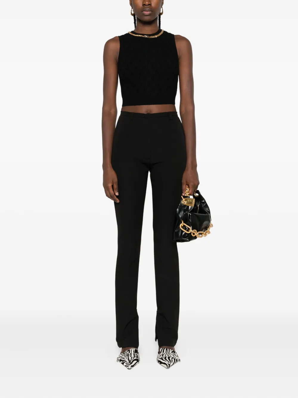 Elisabetta Franchi Cropped top met diamantpatroon en ketting Zwart