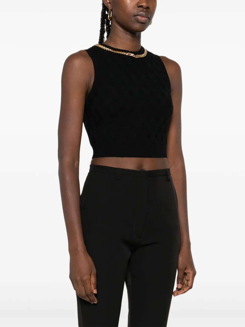  Elisabetta Franchi Chain-embellished Diamond-pattern Crop Top - Black 