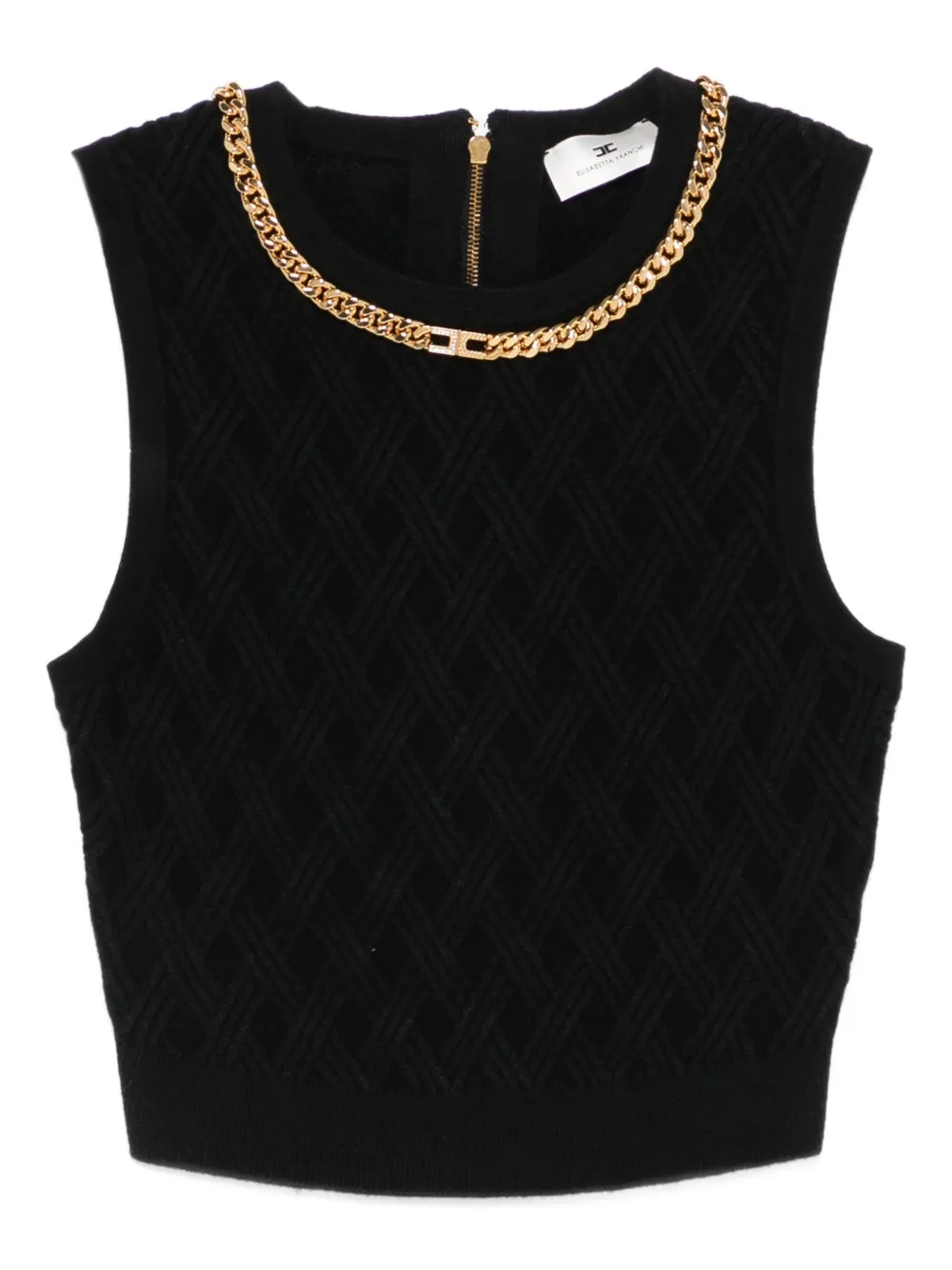Elisabetta Franchi Cropped top met diamantpatroon en ketting Zwart