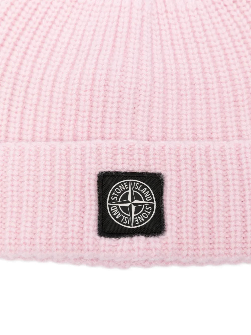 Stone Island logo-patch beanie Roze