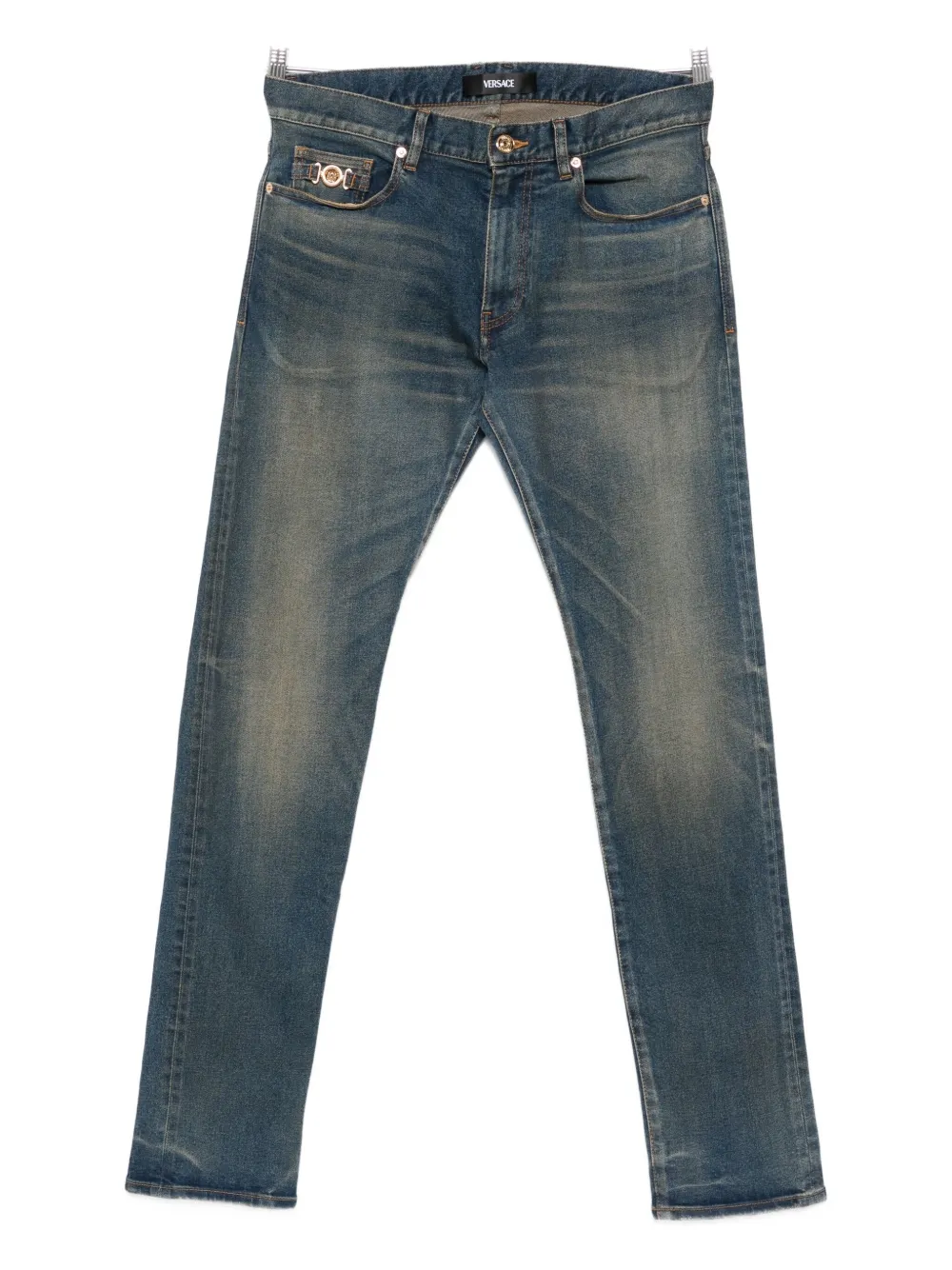 Versace Made In Japan Pencil-fit Jeans In Blue