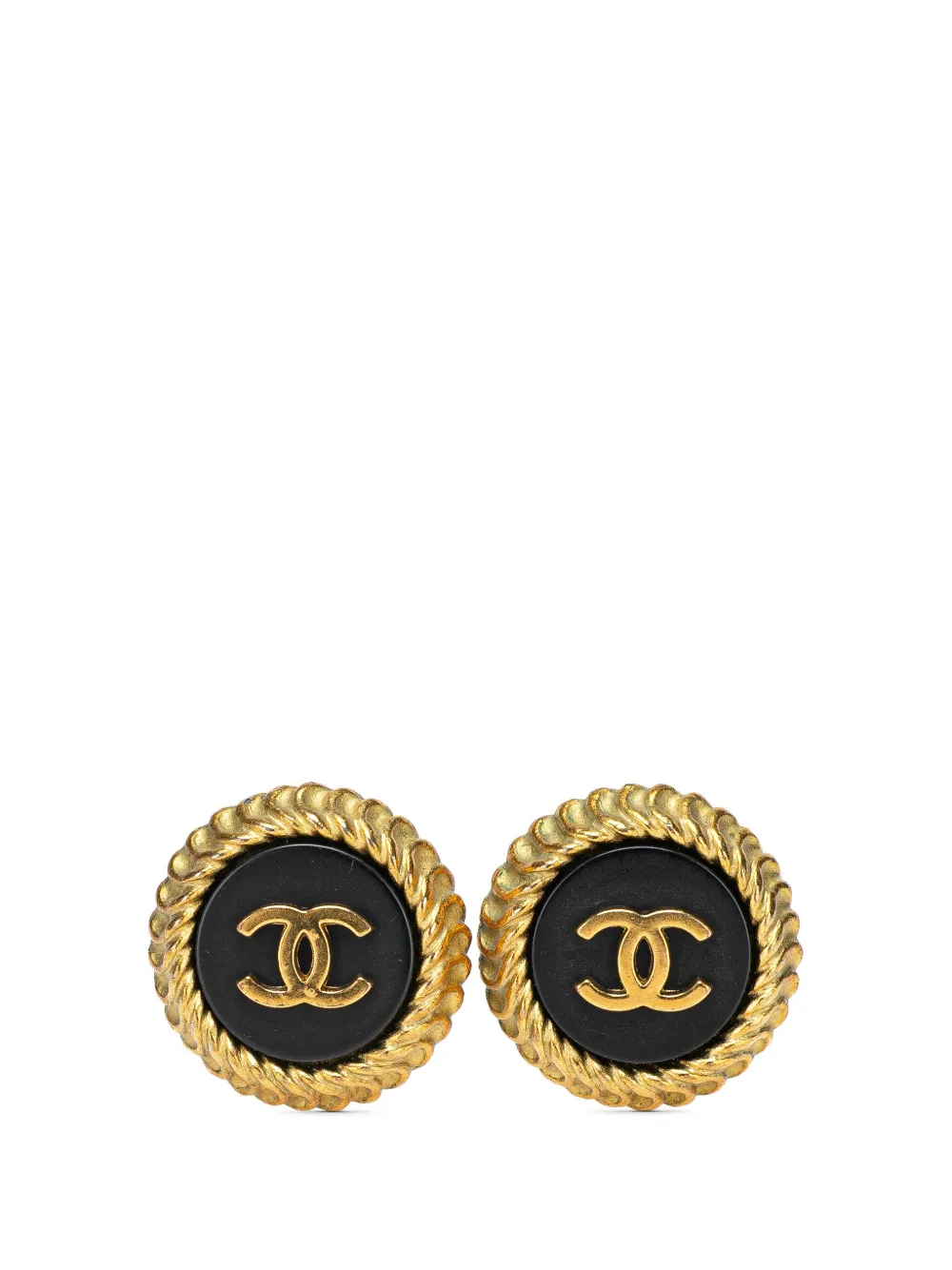 CHANEL Pre-Owned 1995 CC Gold Plated Resin Button Clip on Earrings CHANEL Pre-Owned 1995 CC Gold Plated Resin Button Clip on Earrings