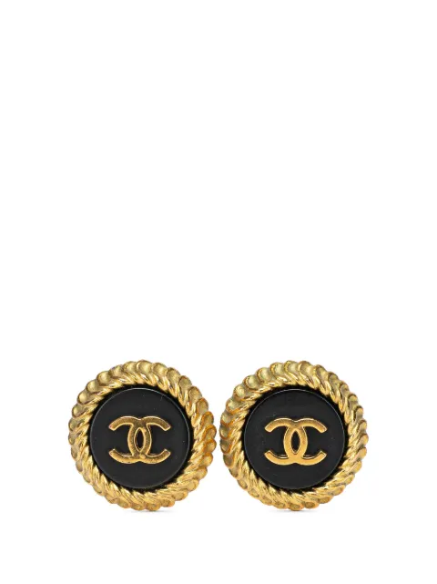 CHANEL Pre-Owned 1995 CC Button vergulde oorclips met hars