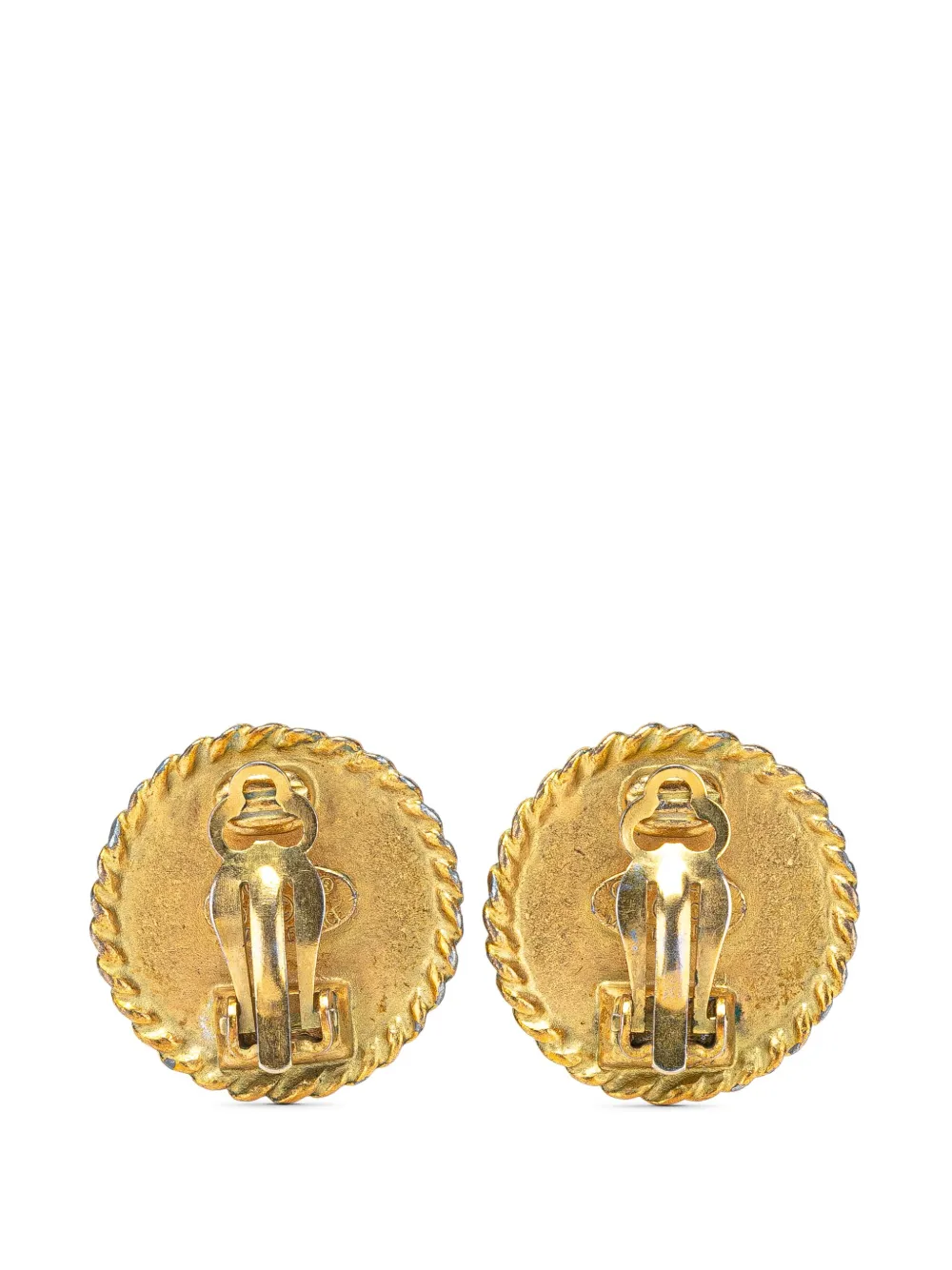 CHANEL Pre-Owned 1995 CC Gold Plated Resin Button Clip on Earrings costume earrings | Image 2