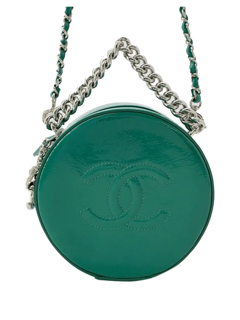 Pre-owned Chanel 2018-2019 Patent Round As Earth Bag Satchel In Green