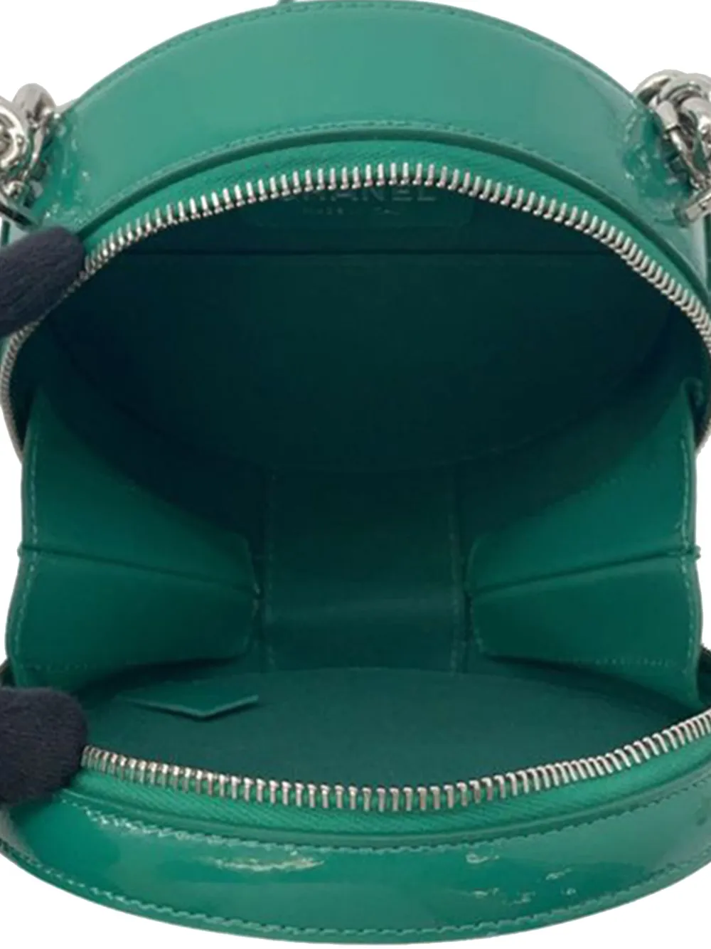 Pre-owned Chanel 2018-2019 Patent Round As Earth Bag Satchel In Green