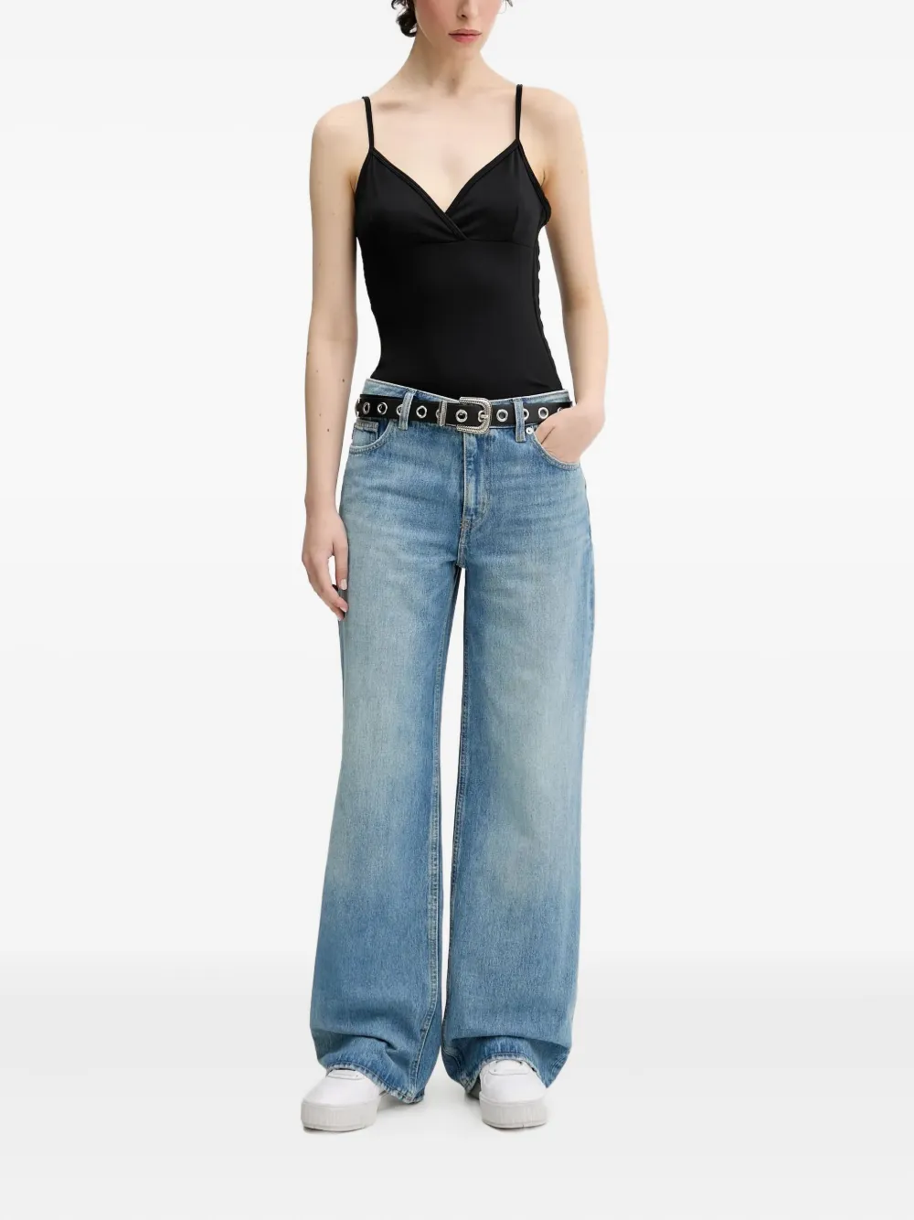 HUGO Smiley-Face jeans met wijde pijpen en logo - Blauw