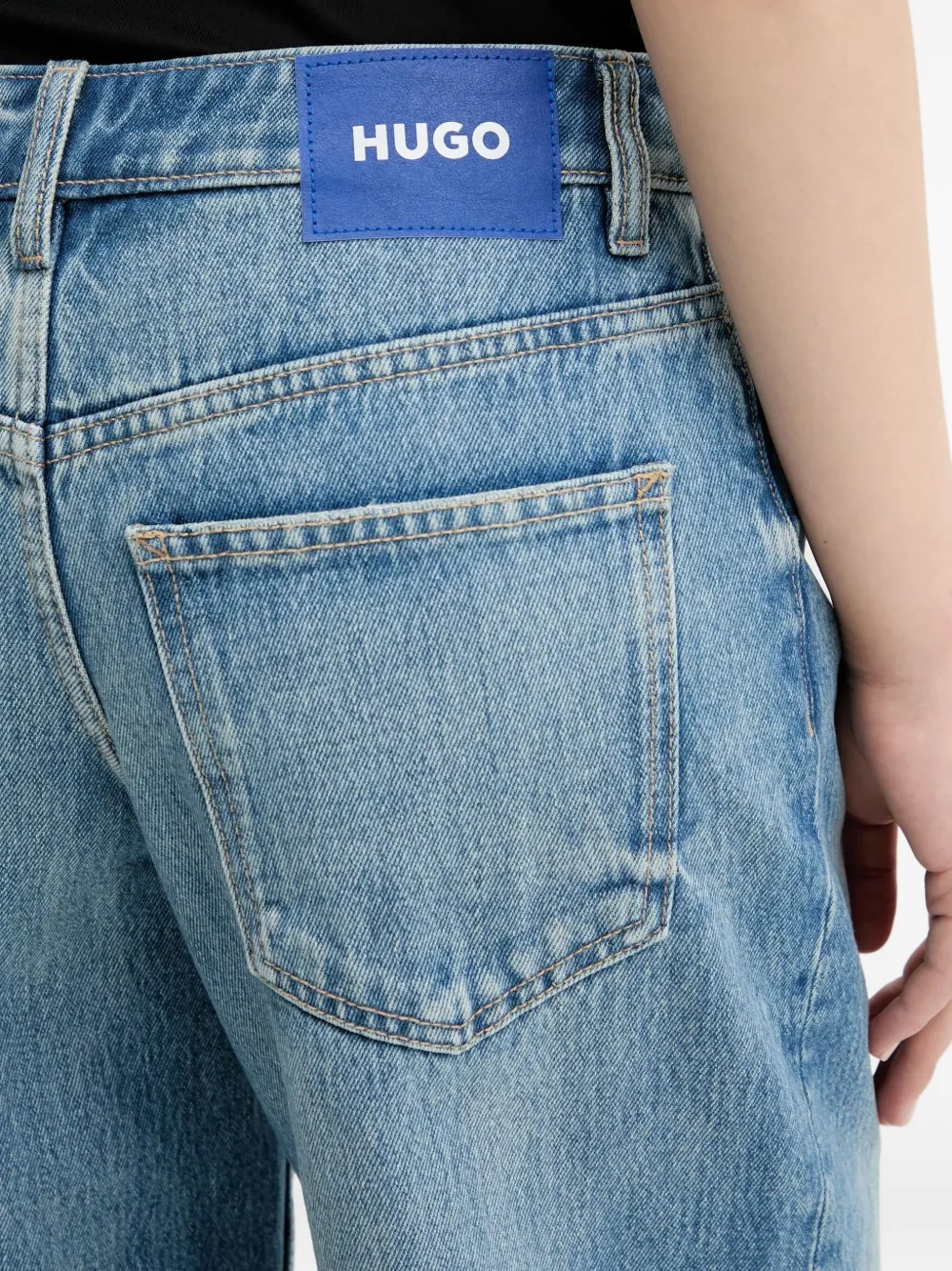 HUGO Smiley-Face jeans met wijde pijpen en logo Blauw