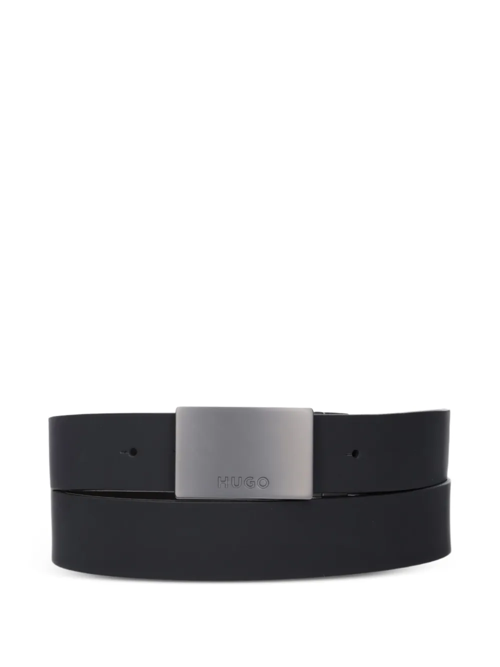HUGO logo-buckle leather belt - Zwart