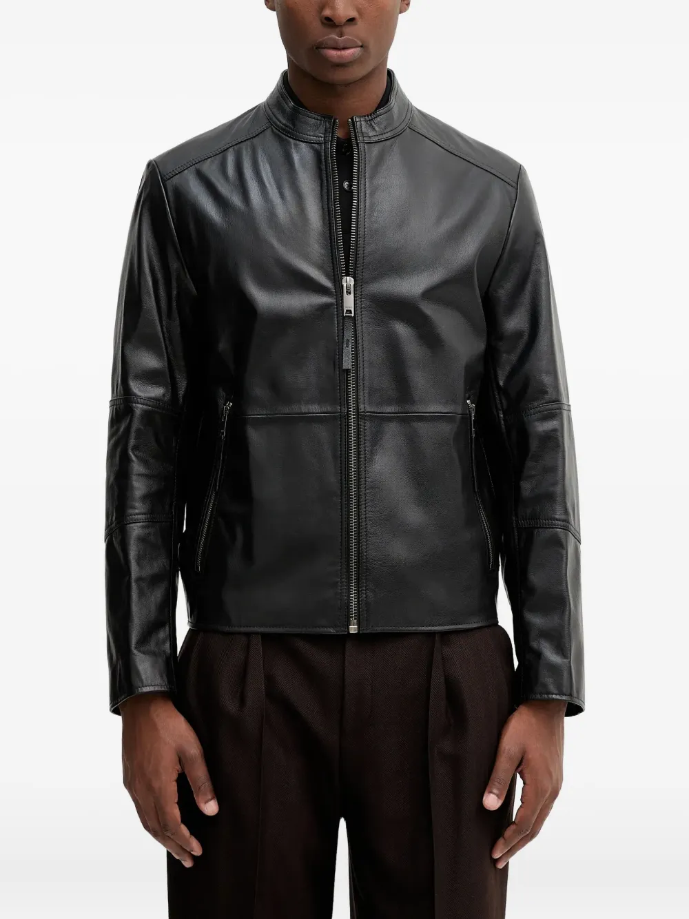 HUGO zip-fastening leather jacket | Black | Image 1