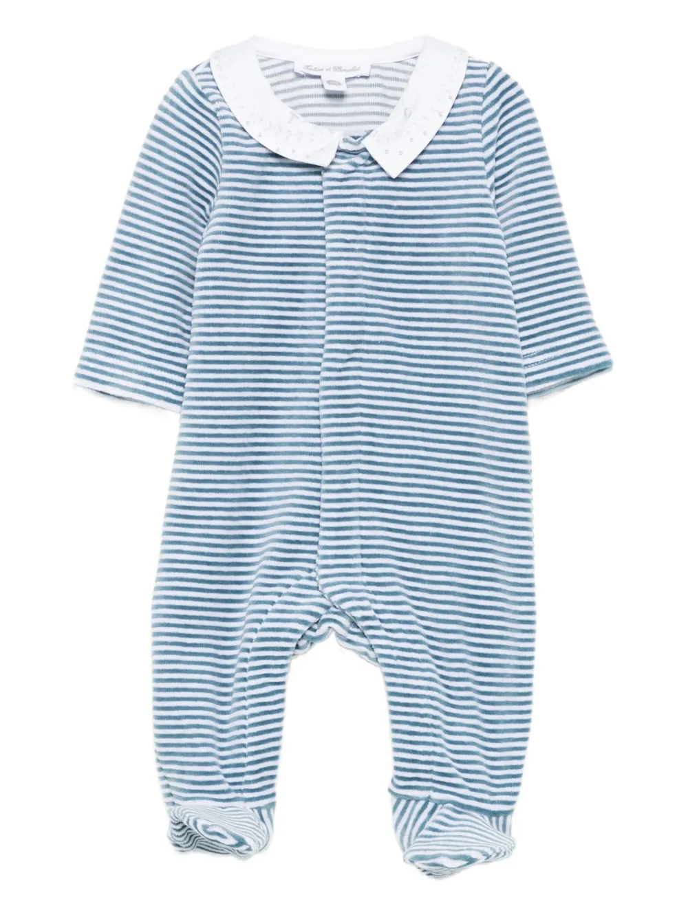 Tartine Et Chocolat striped velour collared pajama | Blue | Image 1