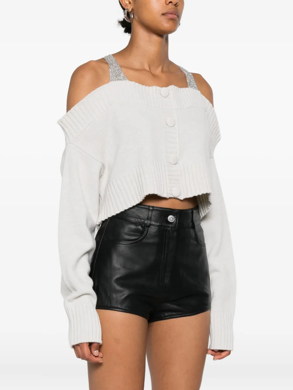 Giuseppe Di Morabito Off-shoulder Button-up Cardigan In Neutral