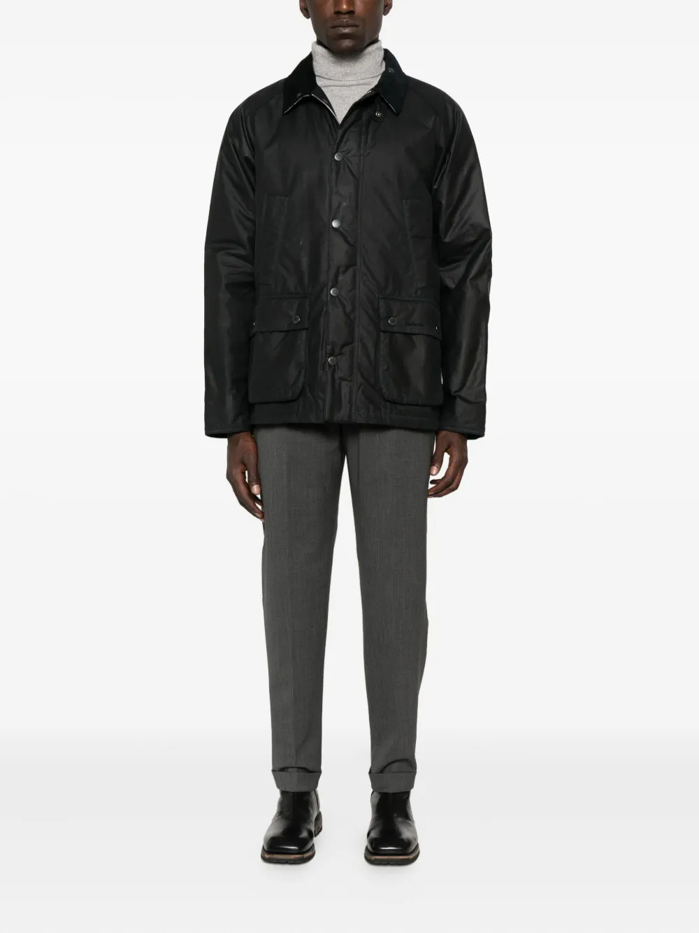 Barbour Jack met ribfluwelen kraag en klepzak Zwart