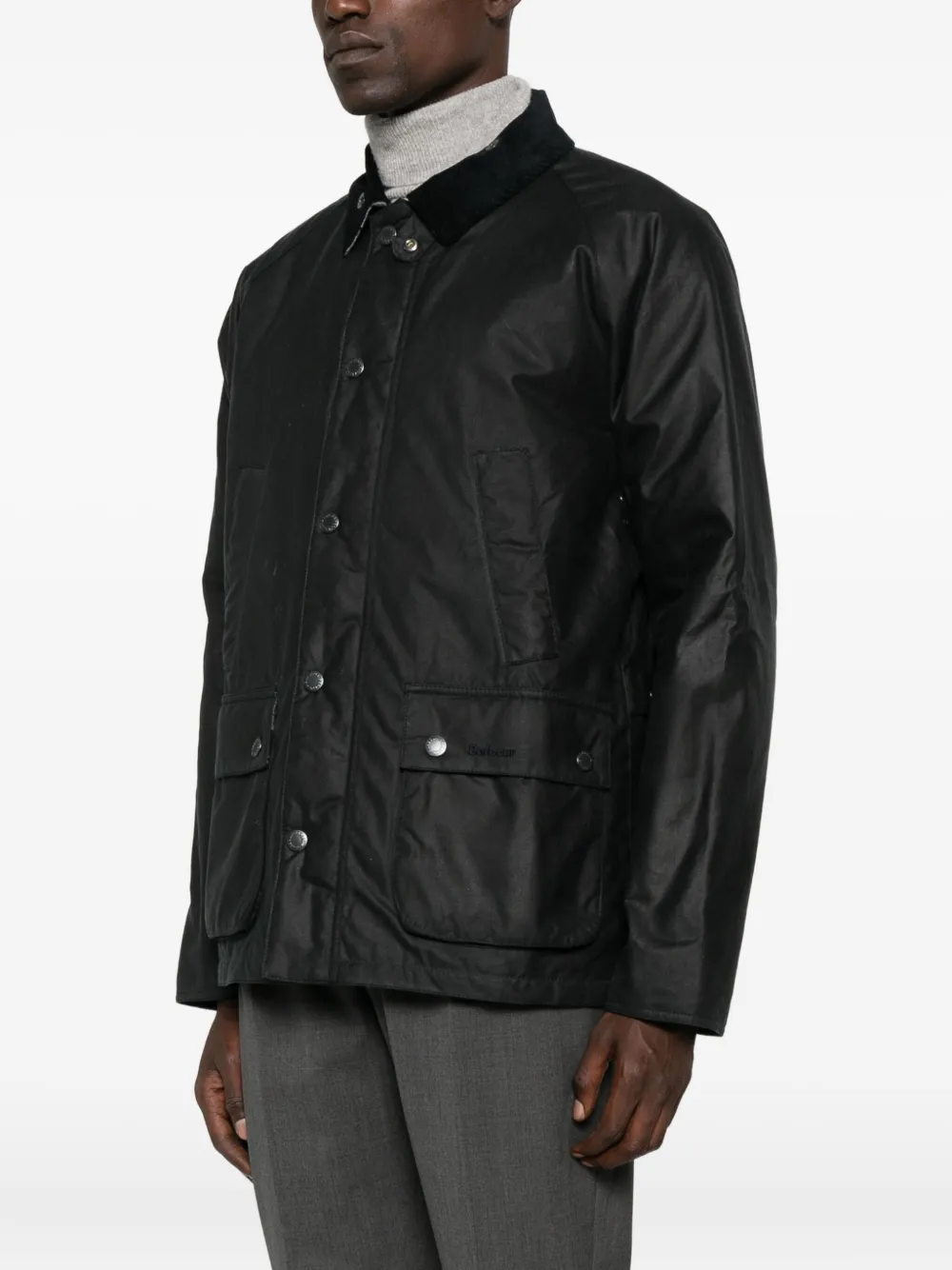 Barbour Jack met ribfluwelen kraag en klepzak Zwart
