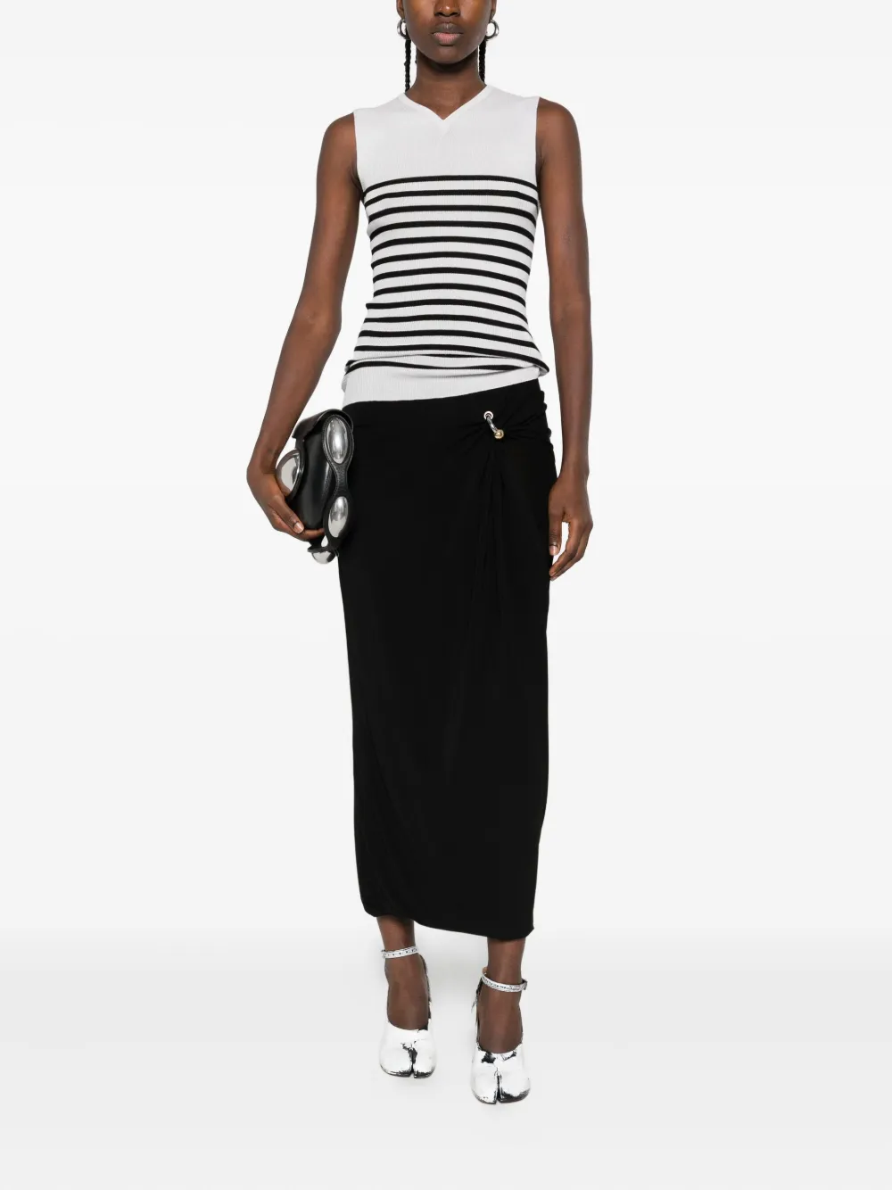 Jean Paul Gaultier ring-detail side-split midi skirt - Zwart