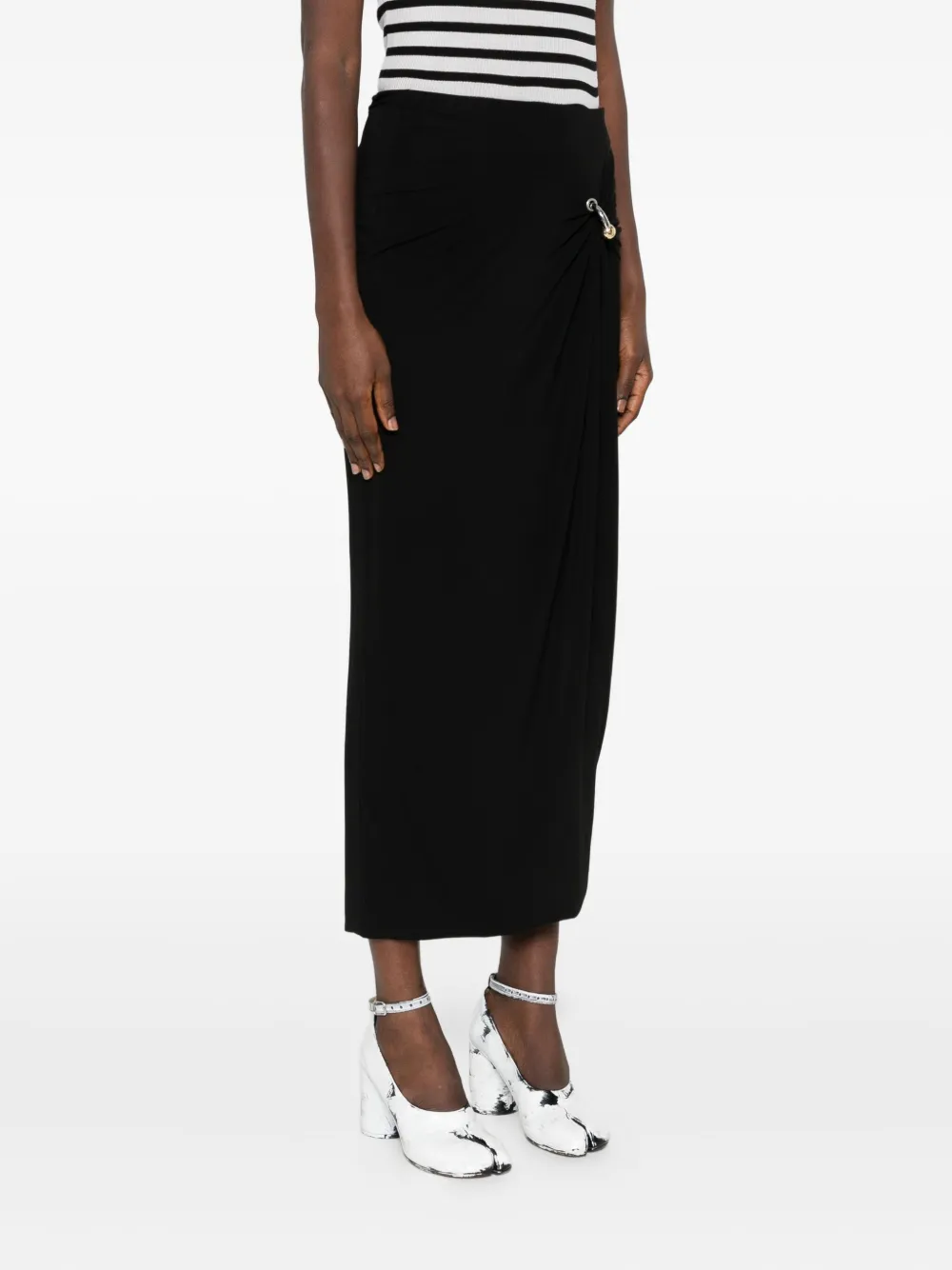 Jean Paul Gaultier Ring-detail Side-split Midi Skirt In Black