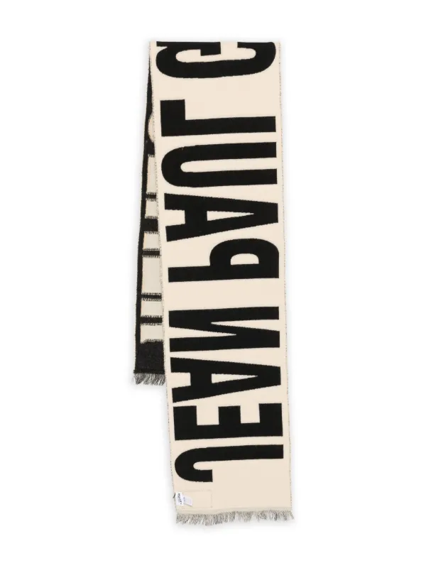 Jean Paul Gaultier Logo-detail Wool Scarf in Neutrals
