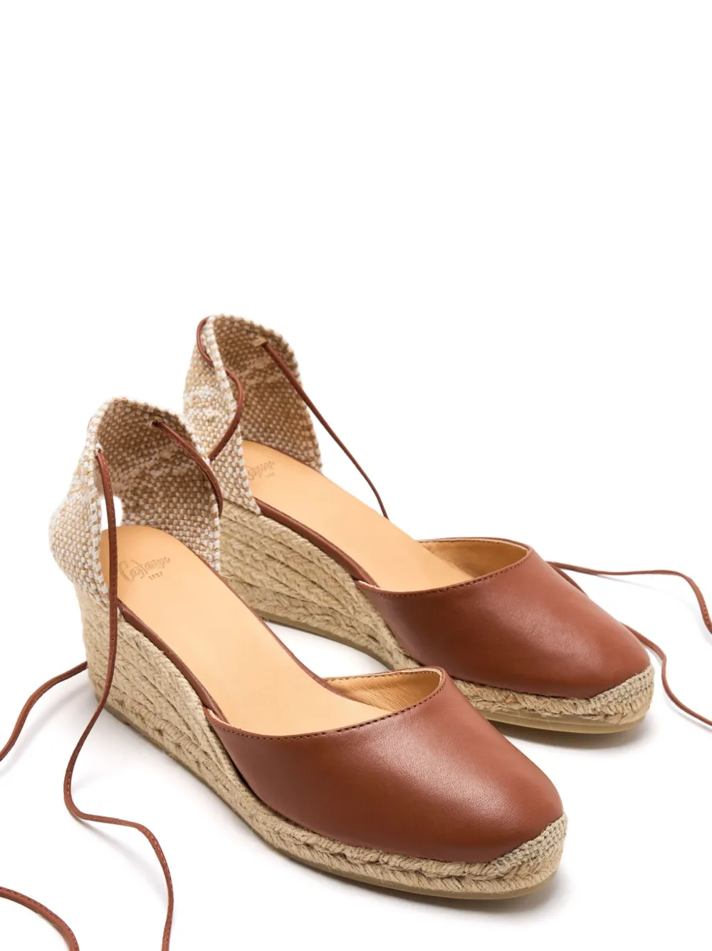 Castañer 70mm Carina lace-up wedge espadrilles Brown