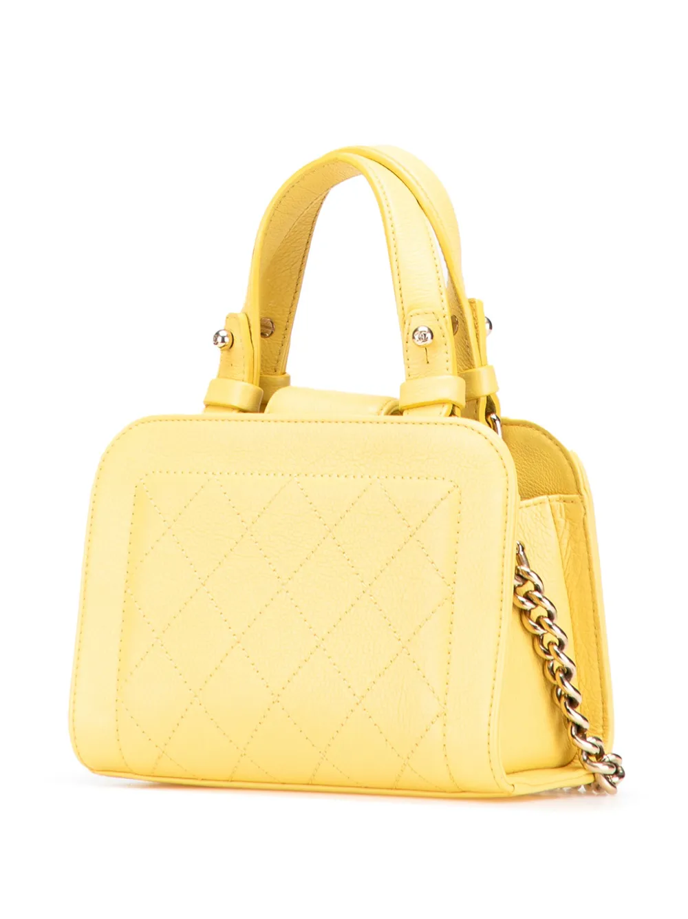 Pre-owned Chanel 2016-2017 Mini Calfskin Label Click Shopping Tote Satchel In Yellow