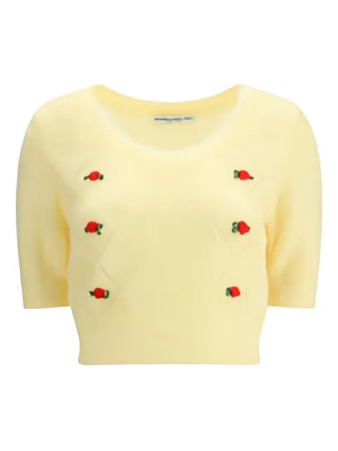 Alessandra Rich rose-embellished mohair top