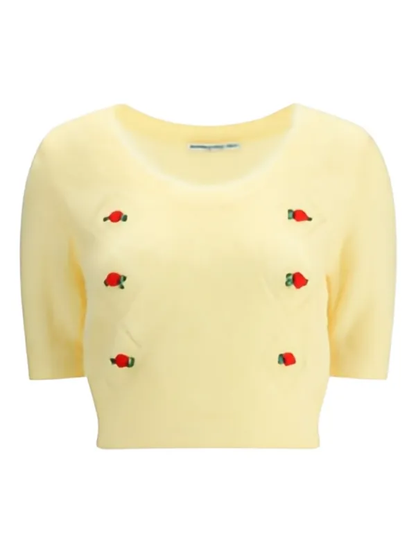 Alessandra Rich Rose-embellished Mohair Top in Yellow